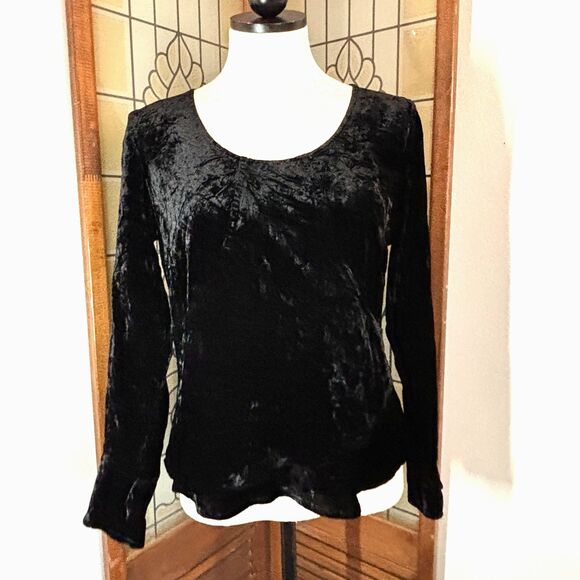 J. Jill Crushed Velvet Black Long Sleeve Blouse Top Size S - Picture 1 of 9